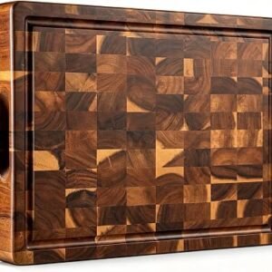 Bierofaro Acacia Wood Chopping Board, 40 × 30 × 3 cm Large Wooden Chopping Board with Juice Groove and Handle, Butchers Block for Meat, Vegetables, Bread,...