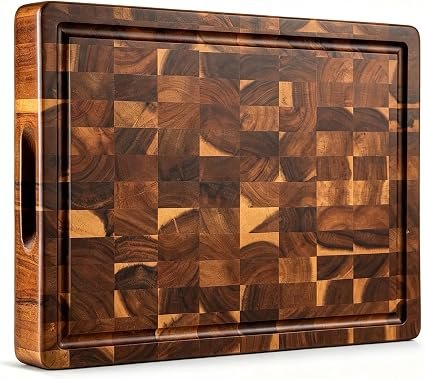 Bierofaro Acacia Wood Chopping Board, 40 × 30 × 3 cm Large Wooden Chopping Board with Juice Groove and Handle, Butchers Block for Meat, Vegetables, Bread,...