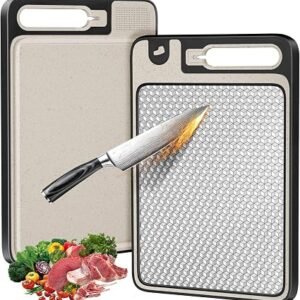 PKBD Chopping Boards for Kitchens Double Sided Meat &Vegetables | 304 Food-Grade Stainless Steel Chopping Board and Wheat Straw Chopping Boards,Non...