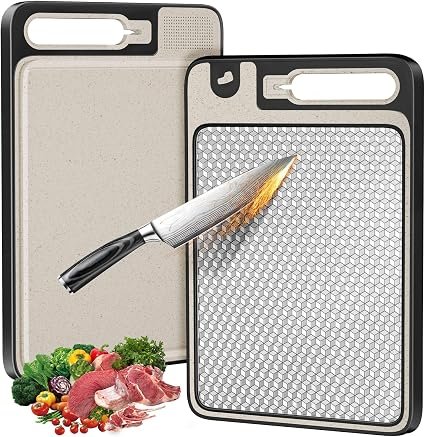PKBD Chopping Boards for Kitchens Double Sided Meat &Vegetables | 304 Food-Grade Stainless Steel Chopping Board and Wheat Straw Chopping Boards,Non...