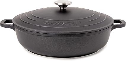 Non-Stick Aluminium Pot with Lid – Sturdy Shallow Dutch Oven – Casserole Pot with Ergonomic Handles – 3.9L, 28cm Oven Safe Cooking Pot – by Nuovva