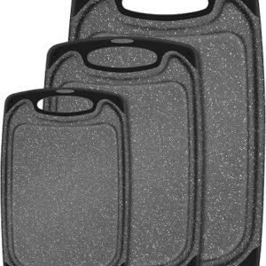 SHURFFY Chopping Board Set of 3, Small to Large, Chopping Boards for Kitchens with Non-Slip Feet and Deep Drip Juice Groove, Easy Grip Handle, BPA Free,...