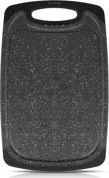 Cutting Board with Juice Groove, Black Marble Texture, Double-Sided, Non-Porous, BPA-Free, 19.6 x 31.5 cm