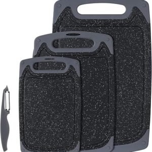 Chopping Board Set, Kitchen Cutting Boards with Non-Slip Feet and Deep Drip Juice Groove, 3PCS BPA Free Plastic Chopping Boards Dishwasher Safe Cutting...
