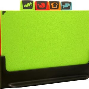 Chopping Board Set for Kitchens, 4 Colour Coded Cutting Boards with Stand – Non-Slip Reversible BPA-Free Wheat Straw Plastic, Dishwasher Safe (Green | Red |...