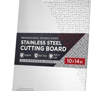 YOSUKATA Premium Stainless Steel Cutting Board 37 cm x 25.4 cm | Professional Double-Sided Metal Chopping Board with Handle Hole - Measuring Scale-...