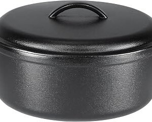 Amazon Basics Round Pre-Seasoned Cast Iron Dutch Oven Pot with Lid and Dual Handles, Heavy-Duty, Oven safe up to 260 C, Large, 6.62 L, Black